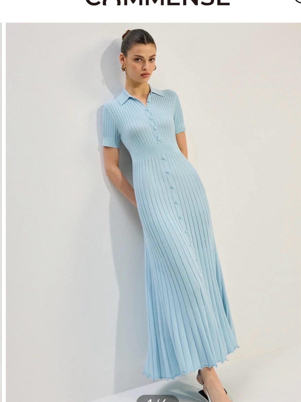 Commense Light Blue Ribbed Polo Maxi Dress